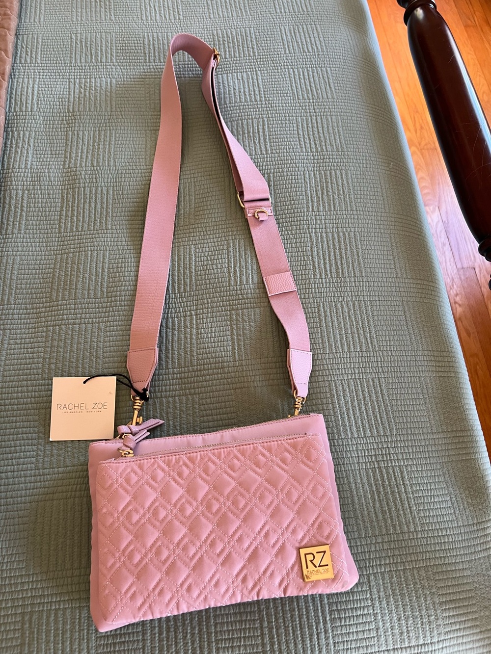 NWT Rachel Zoe lilac nylon 2 compartment cross body handbag purse